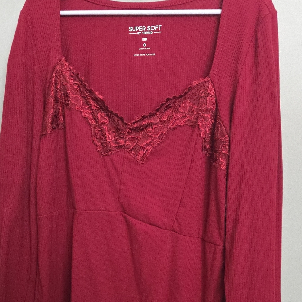 Torrid Red Lace Trim Blouse
